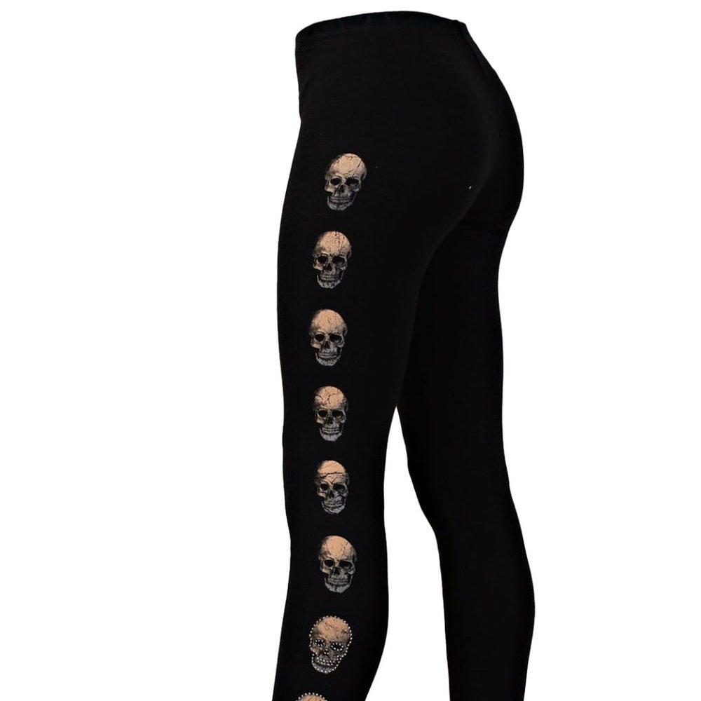 Womens Vocal Apparel Black Leggings with Skulls Down Side of Leg